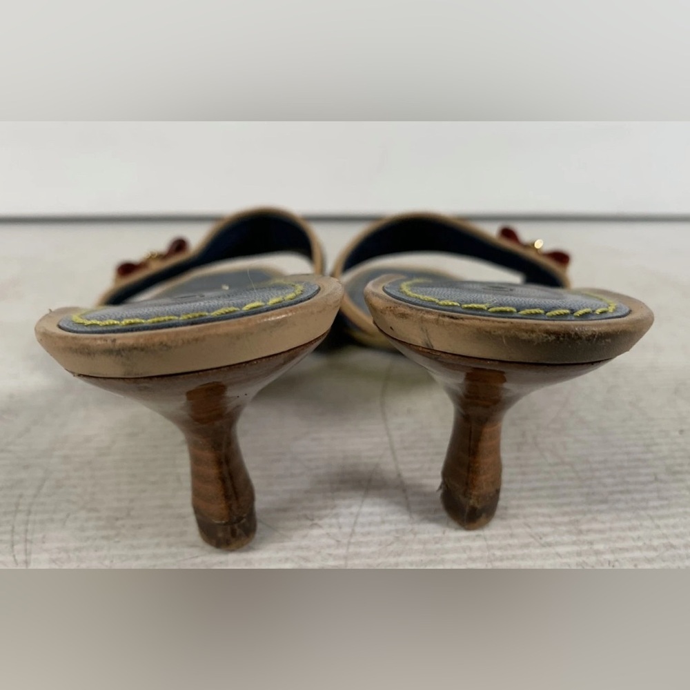 Louis Vuitton Blue Monogram Denim Kitten Heels Mules Slides SZ EU38 US8 - Picture 4 of 8